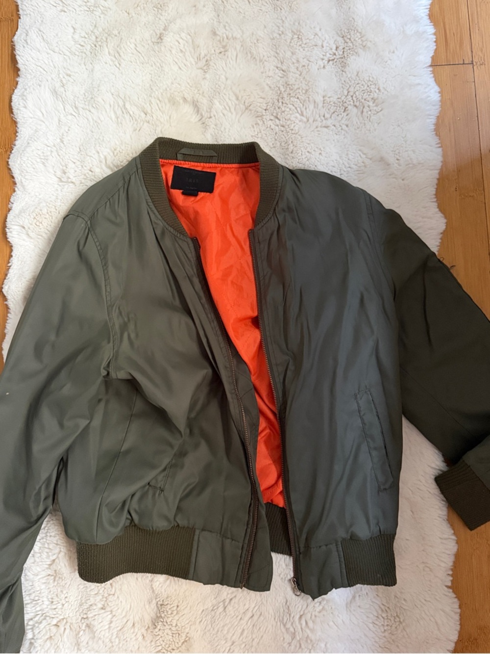 Women’s Olive Bomber Jacket with Orange Lining